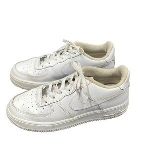 Nike Air‎ Force 1 Kids 6Y White on White Leather Sneakers Low-Top Lace-Up Shoes